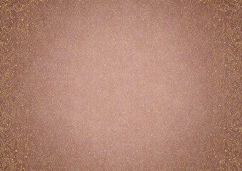Hand-drawn abstract ornament. Light semi transparent pale pink and golden splatter on a pale pink back, with vignette of same pattern in gold on a darker color. Paper texture. A4. (pattern: p11-2b)