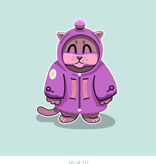 Cartoon stylized cat character. Set of 111 units. Number 101. 2d animation, printing, pets, stickers, digital art. Conceptual toys.