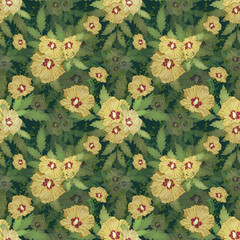 Yellow Tropical Hibiscus Flowers Seamless Pattern