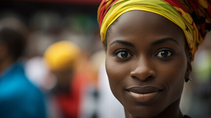 a dynamic woman participating in a global sports event, her competitive spirit and dedication to athleticism uniting cultures