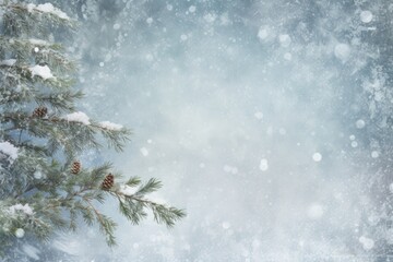Christmas background with fir branches covered with snow. Winter landscape with snowy fir tree. Generative Ai