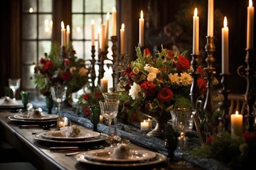 Elegant holiday table decor for a festive celebration. Generative AI