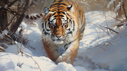 Obraz premium tigre poderoso na neve 