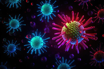 Multicolored viruses, abstract background of global viral pandemic.