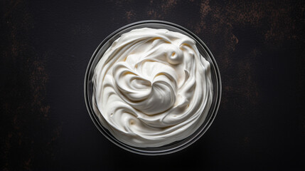 Whipped cream for cakes in a glass bowl. ai generative