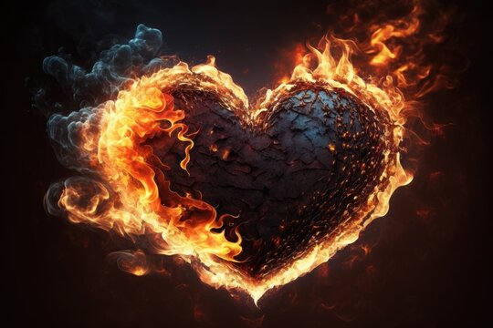 Burning heart on a dark background