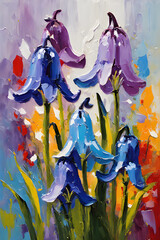 Bluebell flower painting. Palette knife