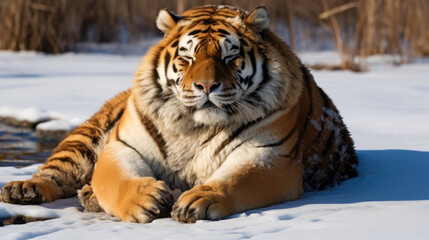 Fototapeta na wymiar siberian tiger in snow. Generative Ai