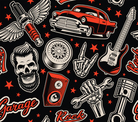 rockabilly seamless pattern, rock and roll themed background