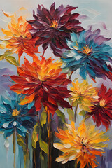 Fototapeta na wymiar Dahlia flower painting. Palette knife
