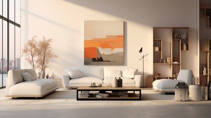 A minimalist living room with a hint of artistic chaos