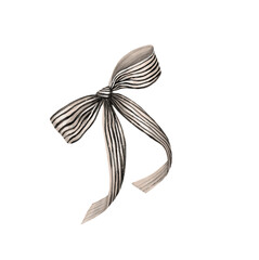 festive bow for christmas. watercolor. beige and golden, with stripes