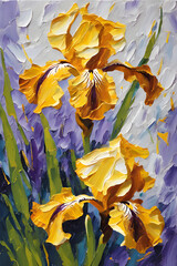 Iris flower painting. Palette knife
