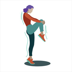 Warming up before and after running. The girl goes in for sports. Vector illustration
