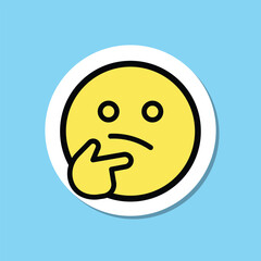 Yellow wondering Face Sticker Isolated on Cyan Background