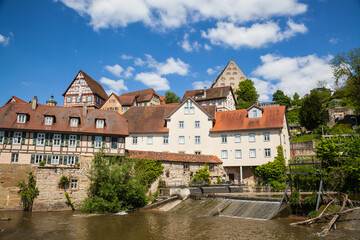 Fototapeta na wymiar Schwaebisch Hall is one of the most beautiful medieval towns in Germany. It is situated at the Kocher river in the federal state of Baden-Wuerttemberg.