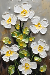 Primrose flower painting. Palette knife
