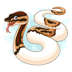 Cartoon pied ball python snake isolated on white background