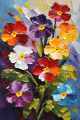 Primrose flower painting. Palette knife
