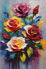 Rose flower painting. Palette knife