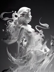 woman with smoke, black and white, fantasy, dark background