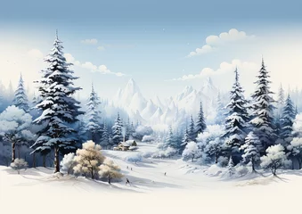 Rollo snowy landscape trees cabin kids drawing panoramic imagery computer graphics promotional large patches plain colors young random arts korean monochromatic digital advertisements stunning  © Cary
