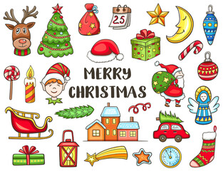 Christmas and New Year doodle design elements - 653901221