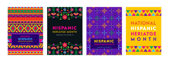 Hispanic heritage month. Vector web banner, poster, card for social media, networks. Greeting with national Hispanic heritage month text, flowers on floral pattern background. Vector illustration - 653902258
