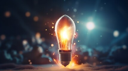 Concept of inspiration and innovation with rocket light bulb on a dark background. Entrepreneurship and achieving goals. Unleashing human creativity for success in business - obrazy, fototapety, plakaty