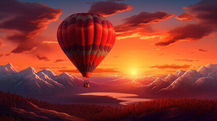 Hot air balloon in the evening sky