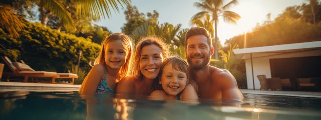 Foto op Plexiglas Happy family relaxing by the pool while on vacation © MP Studio