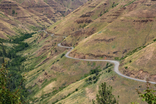 A curvy section of Highway 129 in Eastern Washington near the Oregon border; Clarkston, Washington, United States of America