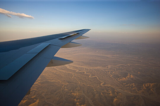 View from the airplane window on the approach to Luxor; Luxor, Egypt
