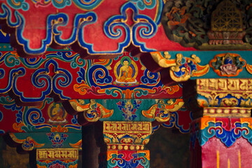 Close-up of the architectural details of Jokhang Temple from Barkhor Square; Lhasa, Tibet