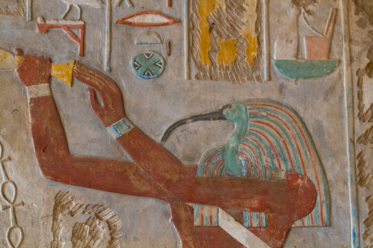 The god Thoth in a relief portrait at the Temple of Karnak; Karnak, Egypt