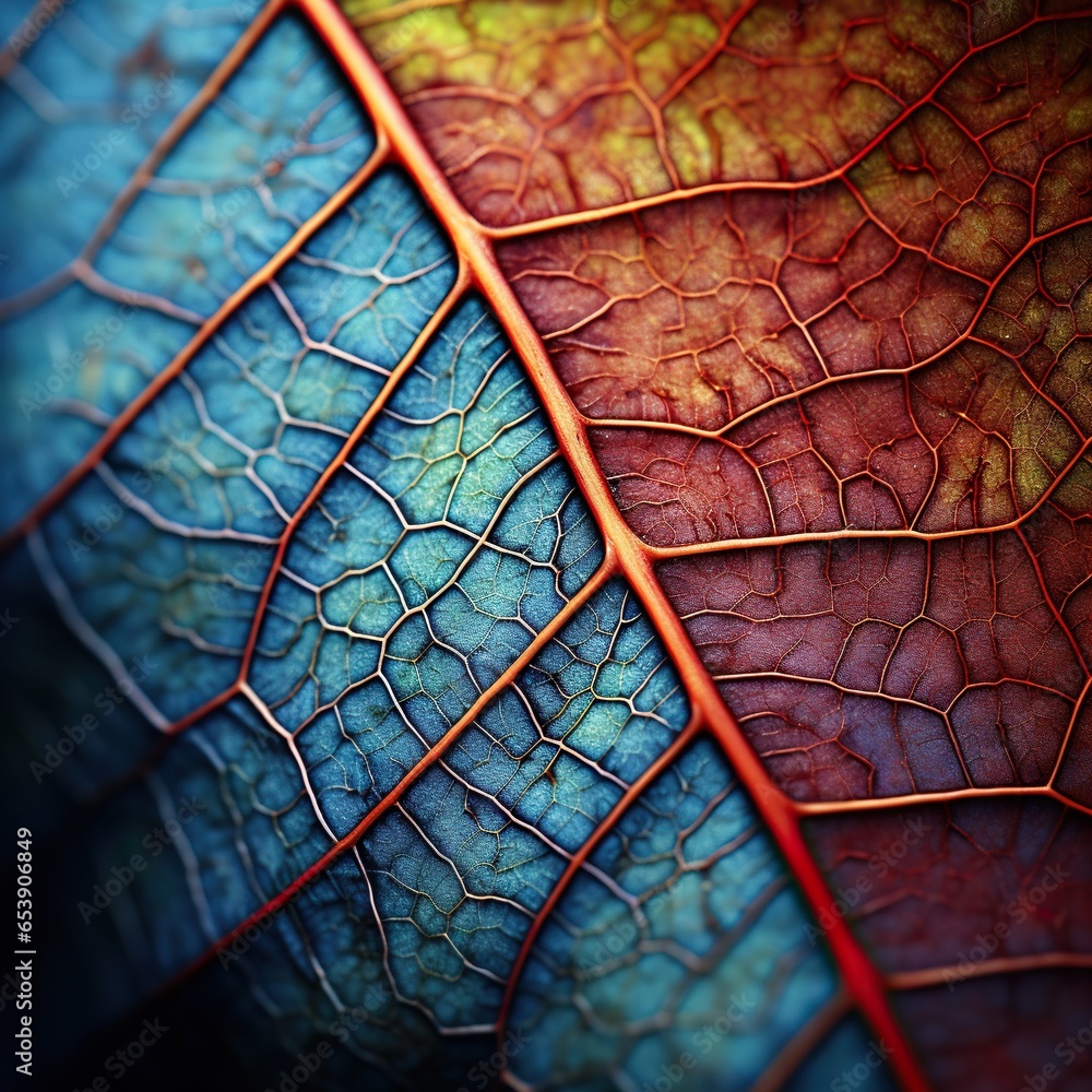 Aufkleber a close up view of a leaf's colorful pattern. generative ai