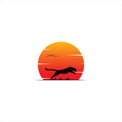 panther jumping and sunset vector graphics