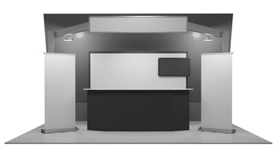 Simple Fair Trade Booth, Retail Trade Stand With Roll-Ups, 3D rendering