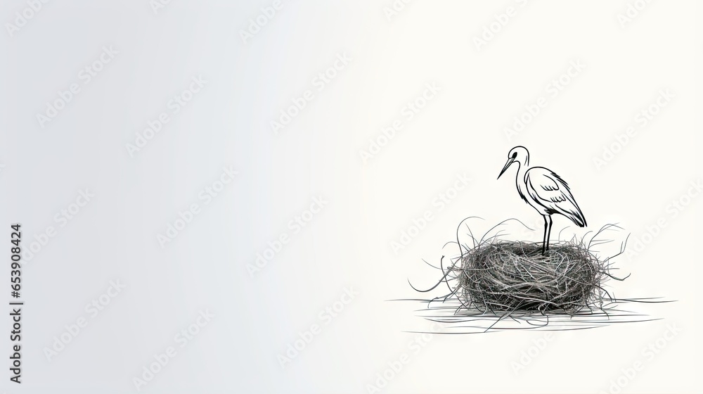 Poster a bird standing on top of a nest in the water. generative ai