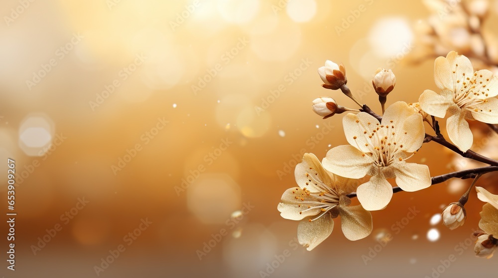 Poster a branch of a flowering tree with yellow flowers on it. generative ai