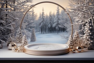 Christmas; winter podium for product display. Mockup; template