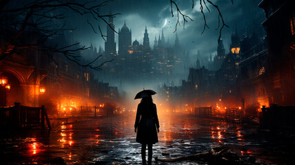 Fototapeta premium halloween background with a spooky scary city