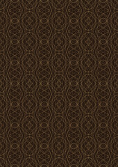 Hand-drawn unique abstract symmetrical seamless gold ornament on a dark brown background. Paper texture. Digital artwork, A4. (pattern: p10-2f)