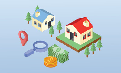 Real estate houses for sale.on blue background.3D design.isometric vector design Illustration.