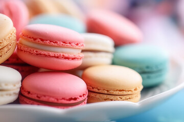 Obraz premium Homemade macaroon from natural products on a blur background with a place for text