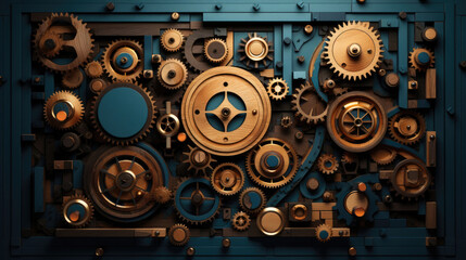 A mechanism made up of gears symbolizing teamwork in business and the dependence of success on the team, Generative AI - obrazy, fototapety, plakaty
