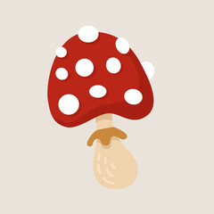 Fly agaric illustration In a cartoon flat style.