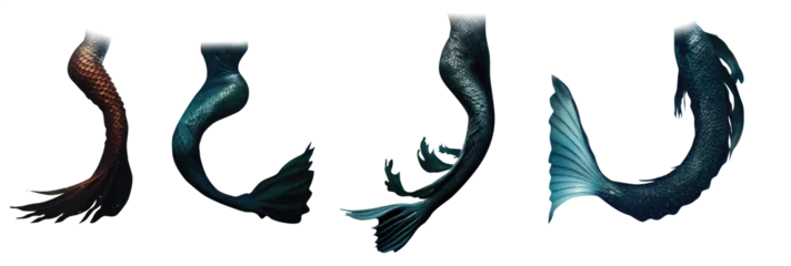 Foto op Canvas collection of mythological fantasy mermaid tails. fins, scales, mermaid fluke, water wings. transparent background. siren tails © ana