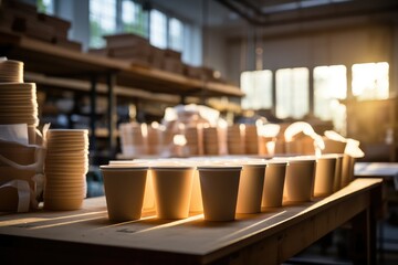 paper cup manufacturing plant. craft cups for coffee, tea. coffee house.