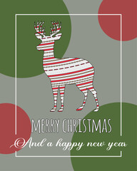 Modern Merry Christmas 2024 greeting card with text lettering elements, background card with modern geometric background.With Christmas deer